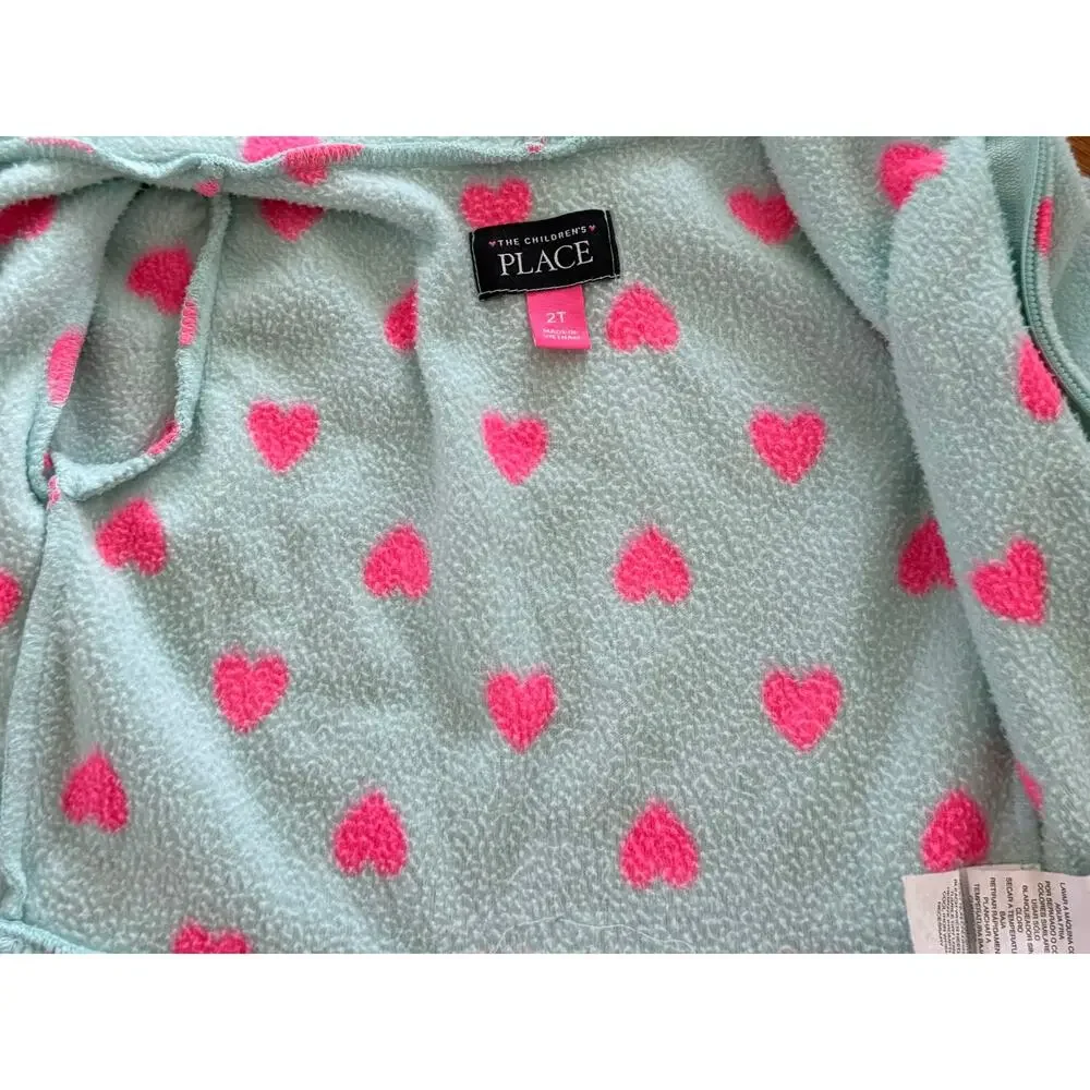 The Children's Place Girls Blue Fleece Zip Up Heart Hoodie Jacket Peplum Size 2T